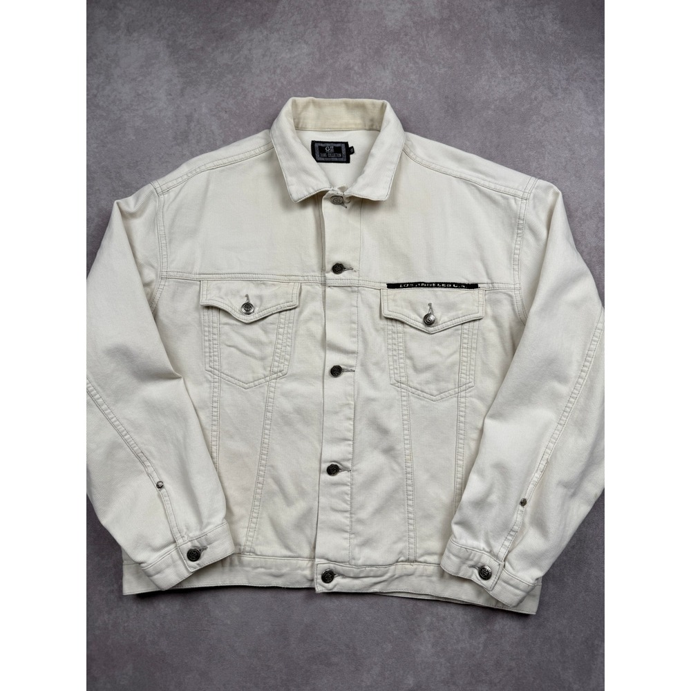 VTG GII Playboy Jeans Collection Men LL Cream Corduroy Trucker Jacket Y2K Casual